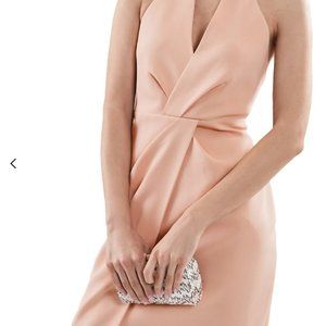 Reiss Twist Front Halter Neck Dress in Apricot